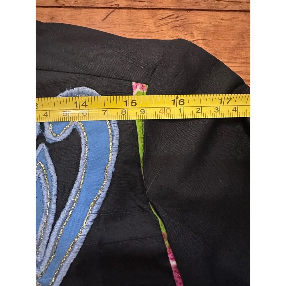 julia kim black embroidered‎ artsy patchwork jacket small